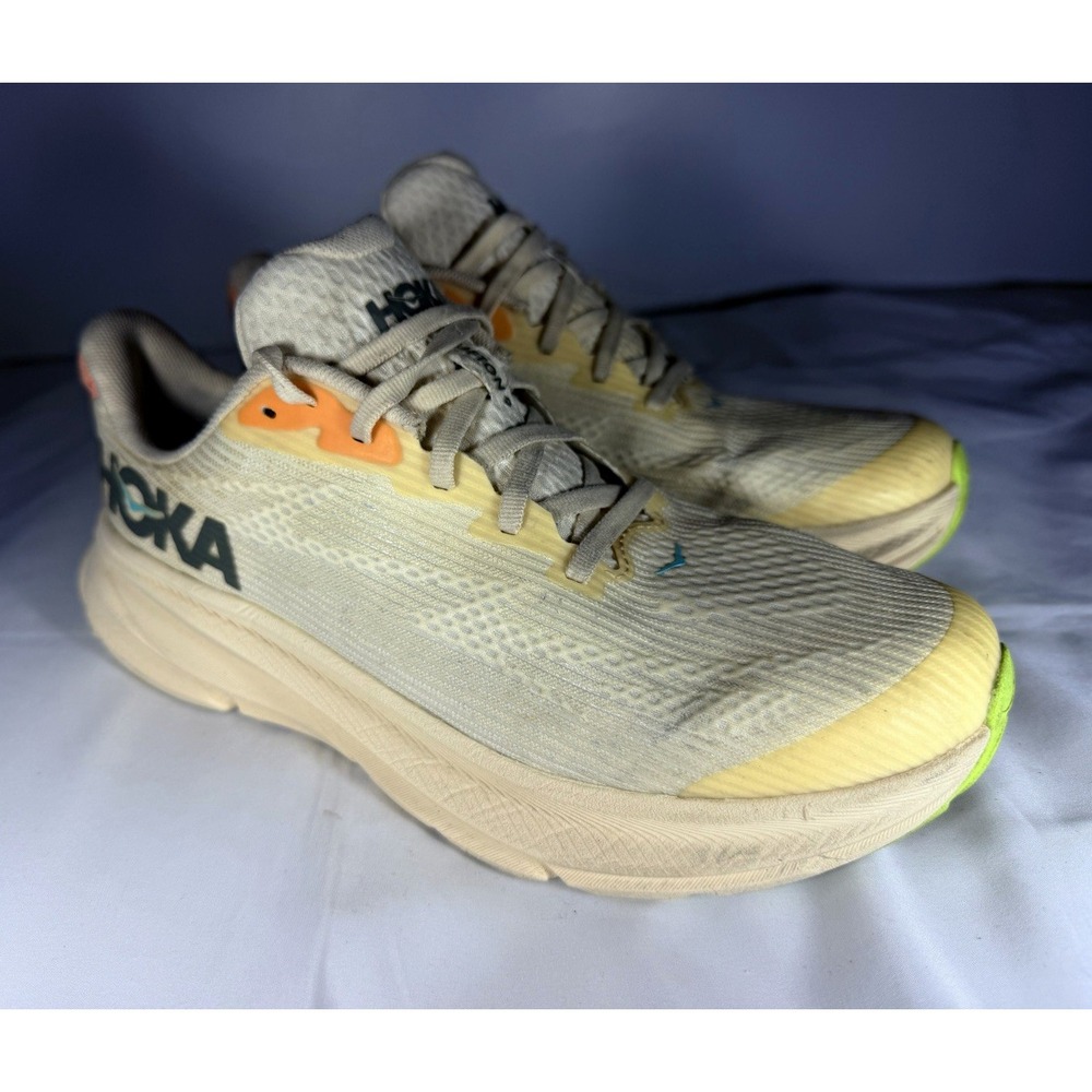 HOKA Clifton 9 Youth Kids Running Shoes White Yellow Blue Size 6Y